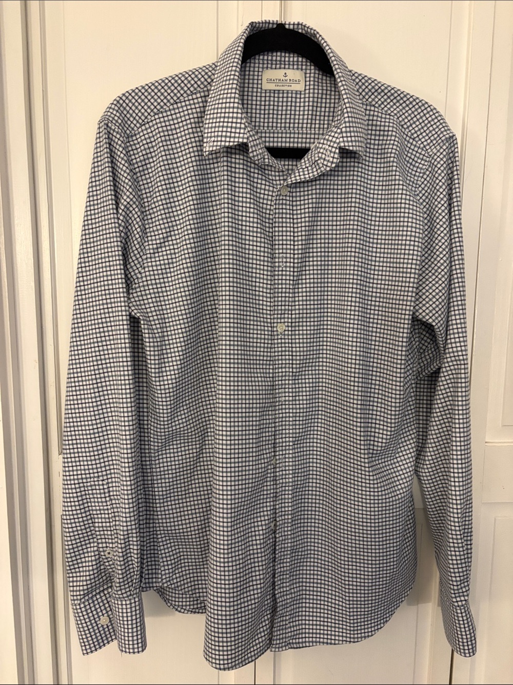Chatham Road Men's Navy and White Mini Check Dress Shirt